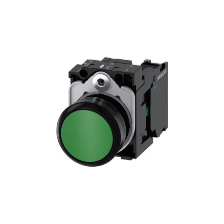 3SU1100-0AB40-1BA0 pulsador 22 mm redondo plástico verde botón rasante momentáneo con soporte