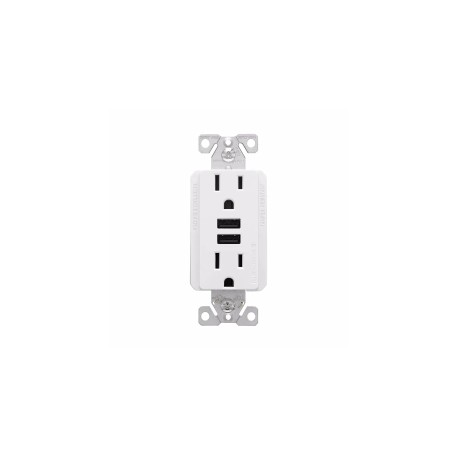 TR7765W-BOX Receptáculo 5-15 Tr Con 2 Puertos Usb 0.7A, Blanco